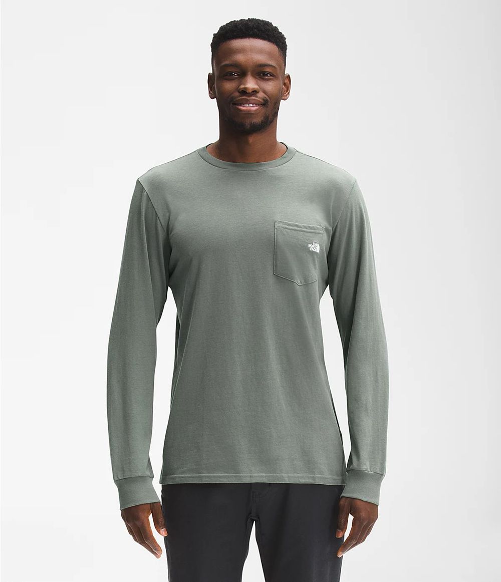 The North Face Lange Ärmel Woodmont Pocket T-Shirts Herren - Grün CH-281IOPT